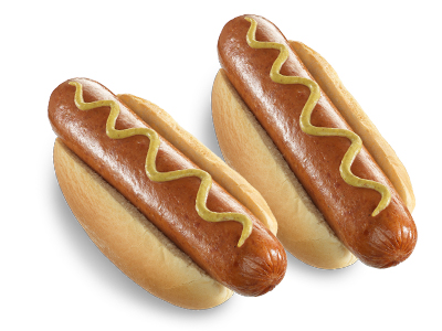 Two hot dogs with mustard