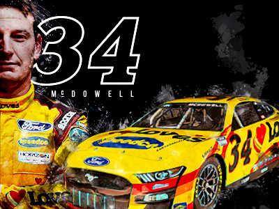 A graphic of Michael McDowell and the No. 34 car