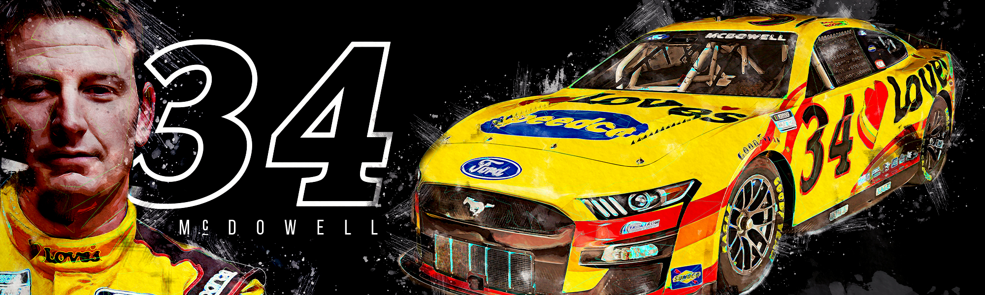 A graphic of Michael McDowell and the No. 34 car
