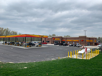 Gas pumps and exterior building of love's travel stops in diamond ohio