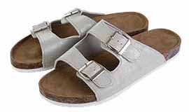 Stop in at Love's to buy tan sandals with grey straps for spring