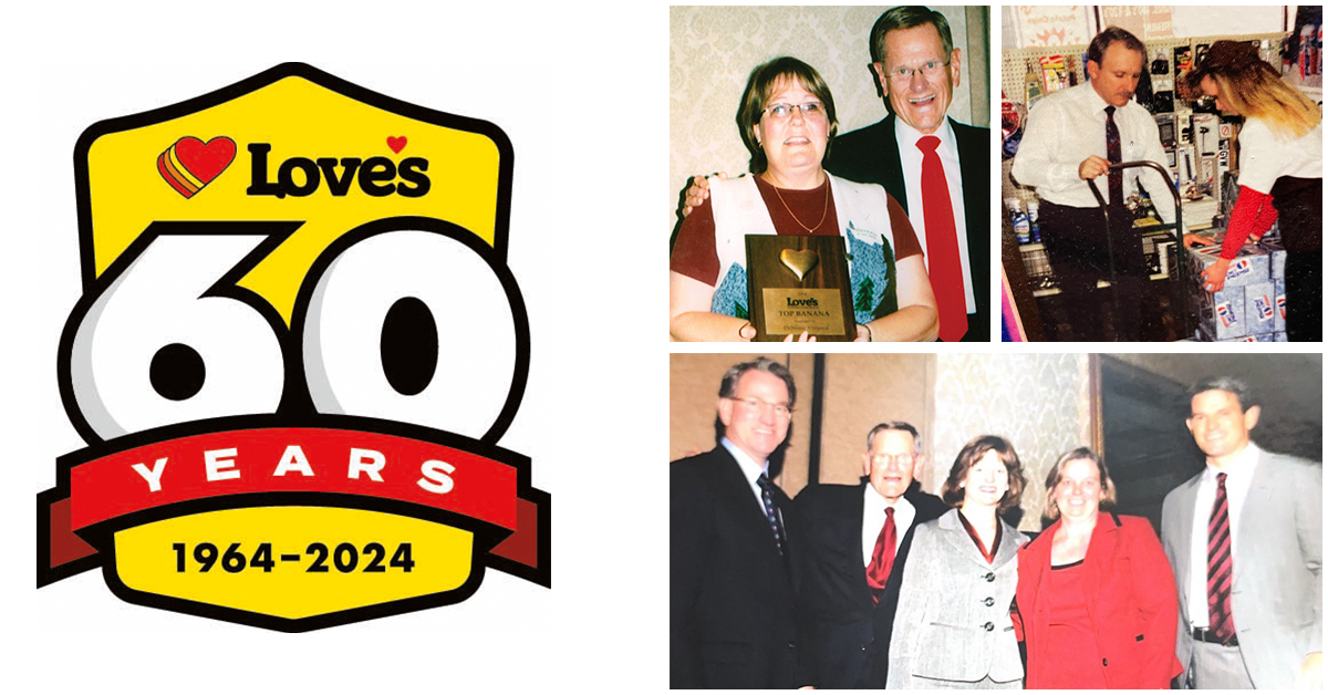 A collage of Love's employees and the 60th anniversary logo