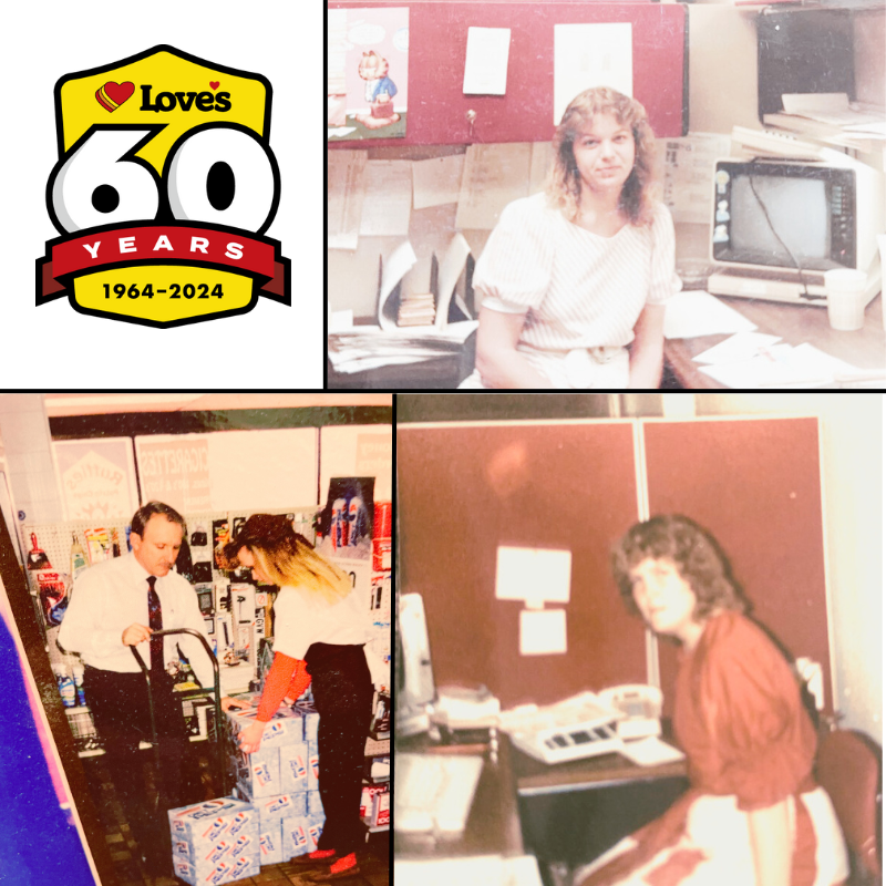 A collage of photos of Love's employees and the 60th anniversary logo
