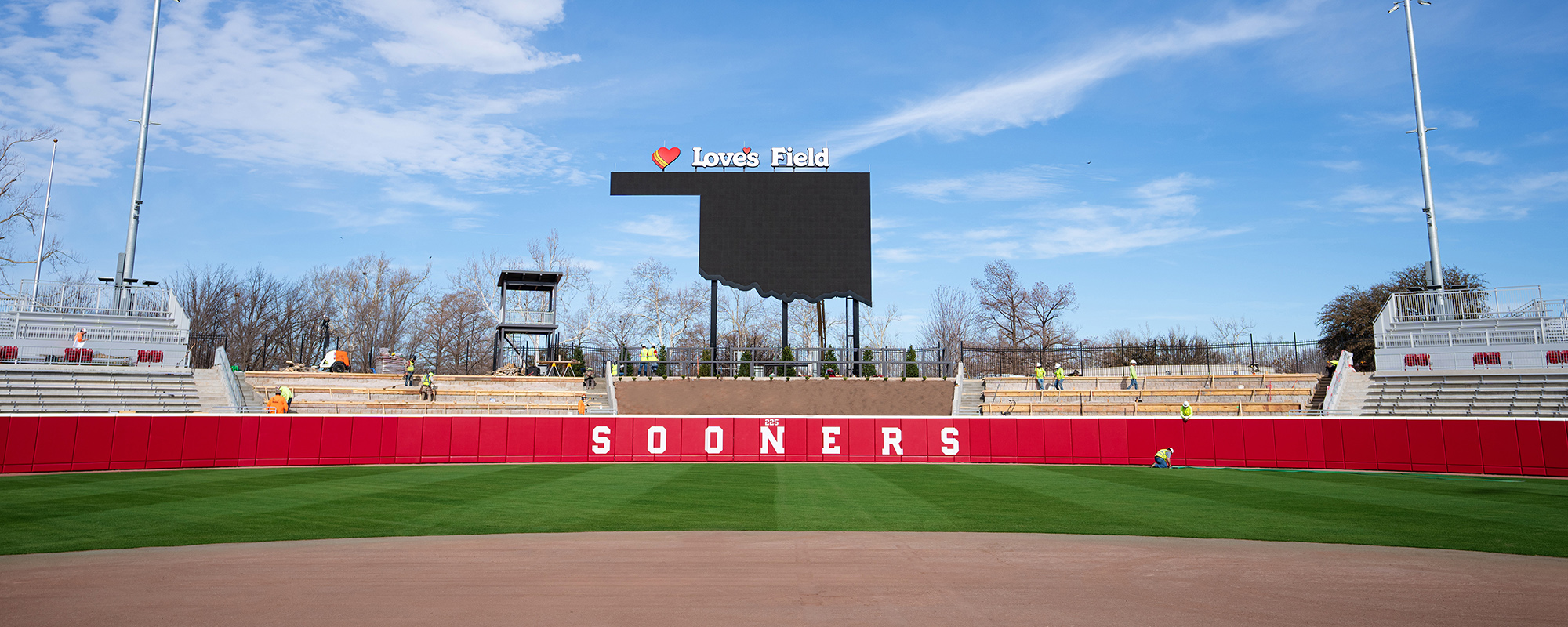 A photo of the scoreboard and construction at Love's Field at the University of Oklahoma