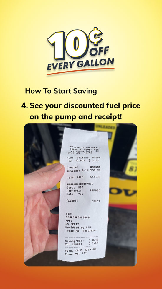 Image showing a receipt with fuel savings showing on the receipt