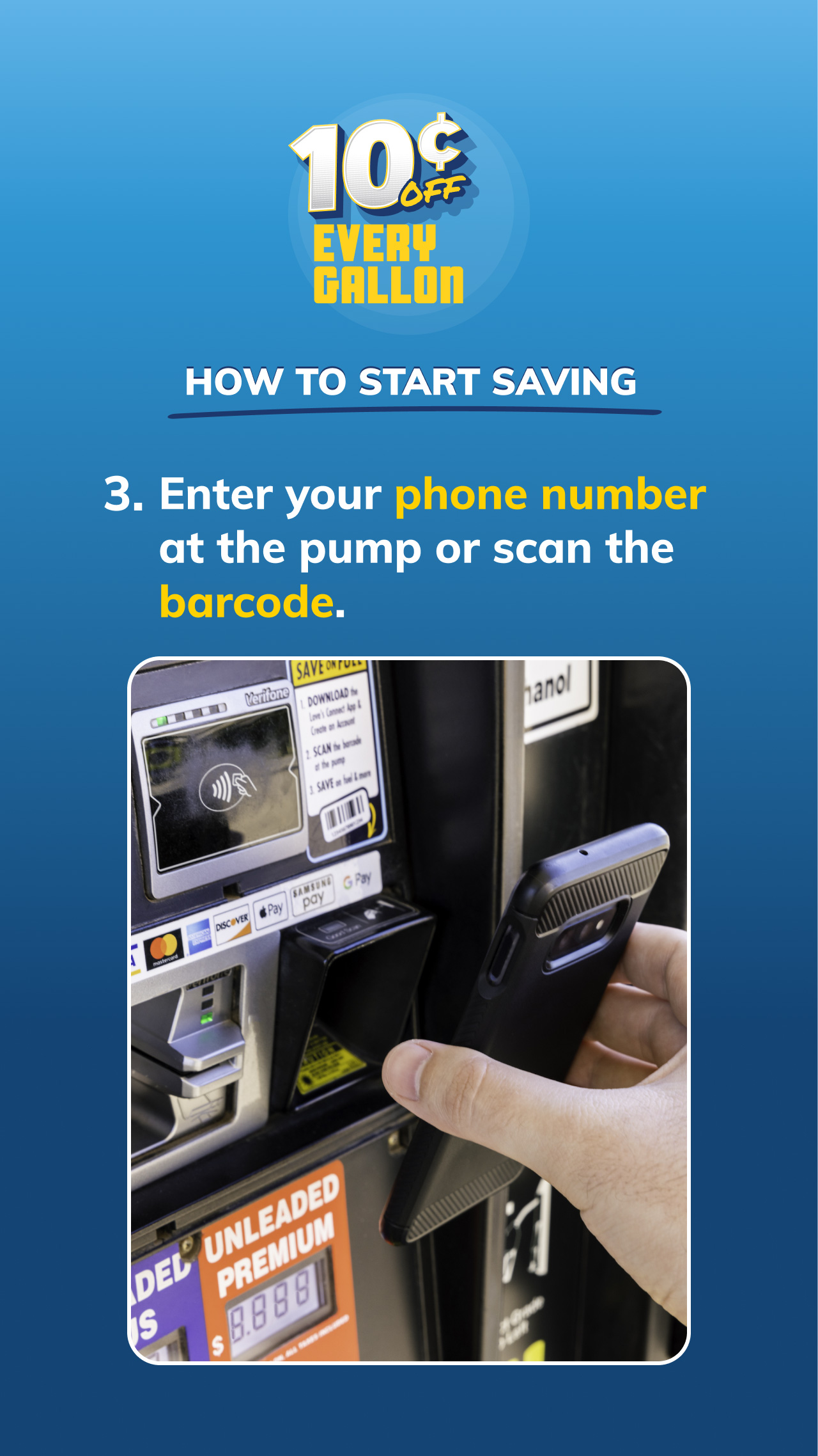 Step by step guide to saving 10¢ at the pump - scanning Love's Connect App barcode
