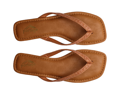 Tan leather flip flops