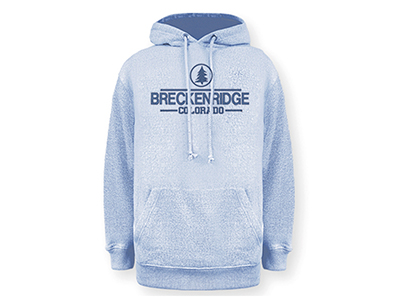 An icy blue Breckenridge hoodie.