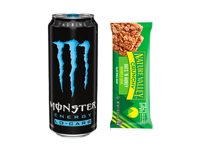 Photo of Monster Energy and a Nature Valley granola bar