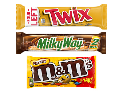 Twix, Milk Way and Peanut M&Ms King Size