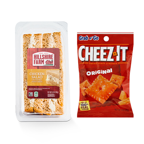 A bag of Cheez It's and a Hillshire Farms sandwich