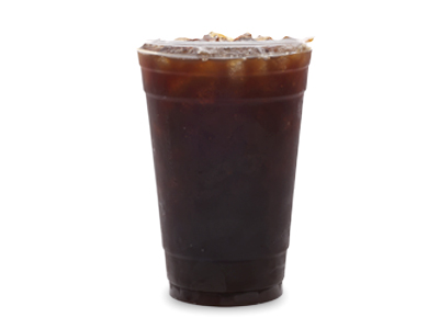 An iced coffee in a plastic cup