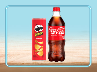 A coke bottle and can of pringles