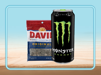 Davids sunflower seeds and a monster energy drink